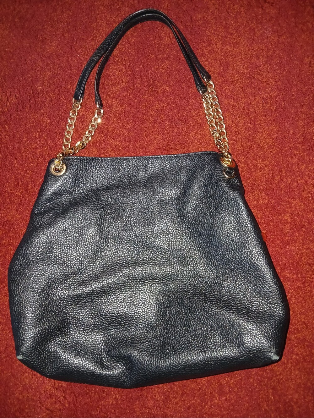 Michael Kors Black Pebbled Leather Shoulder Bag with Gold Chain